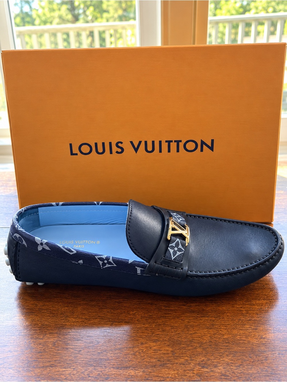 Louis Vuitton Navy Leather Monogram Bit Loafers